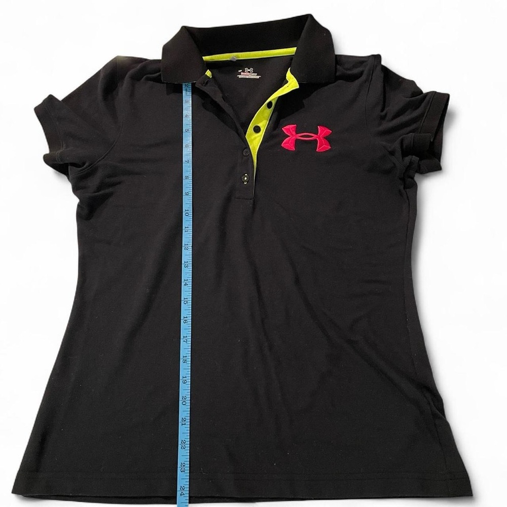 Size: Large l Under Armour Black Short Sleeve Polo + Pink & Neon Yellow Accents